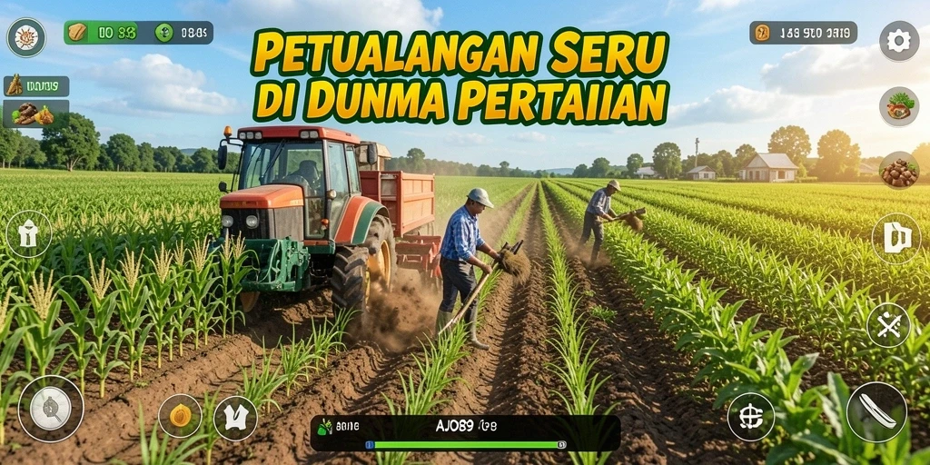 Tampilan menarik dari gameplay bertani dalam AJO89.