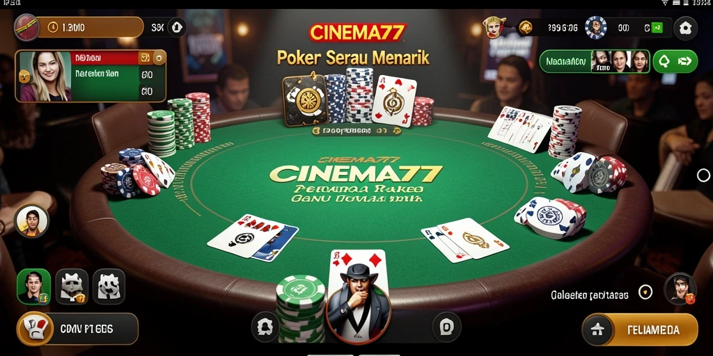 Screenshot gameplay CINEMA77 menampilkan aksi poker yang mendebarkan.