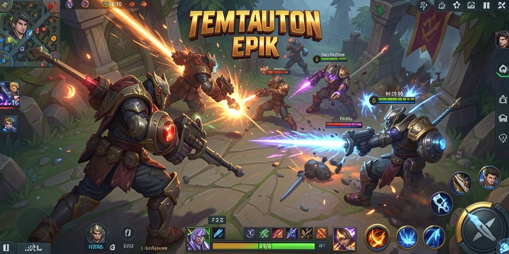 Screenshot gameplay F32 menampilkan ketegangan pertarungan tim MOBA.