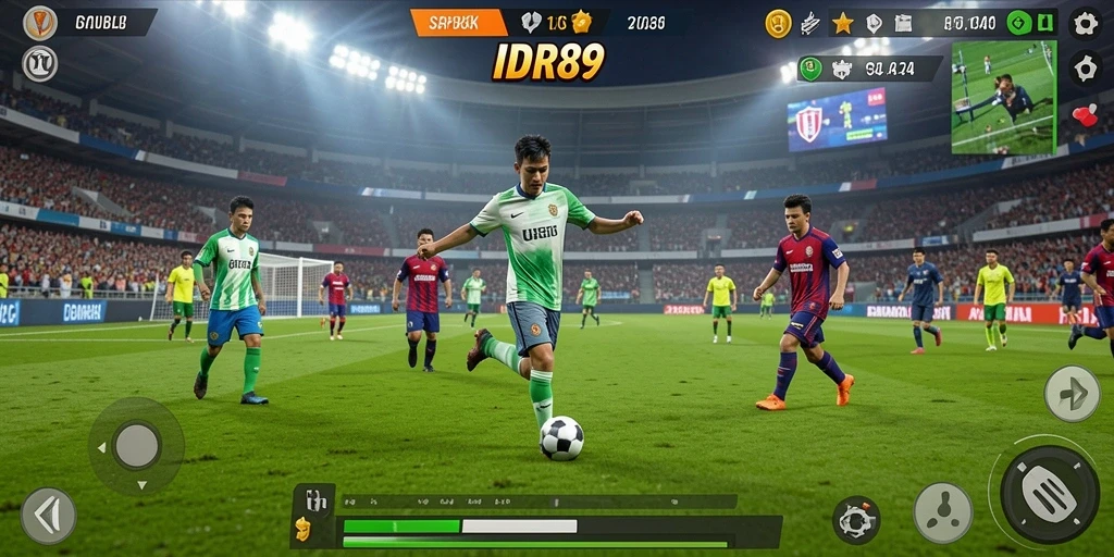 Tampilan gameplay IDR89 dengan aksi di lapangan sepak bola.