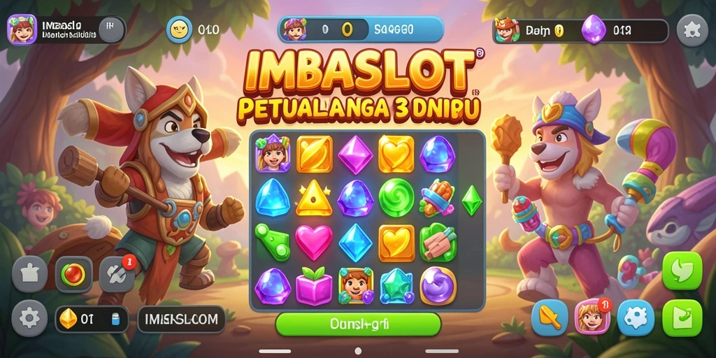 Tangkapan layar utama IMBASLOT menunjukkan gameplay Match-3 yang seru dan menantang.