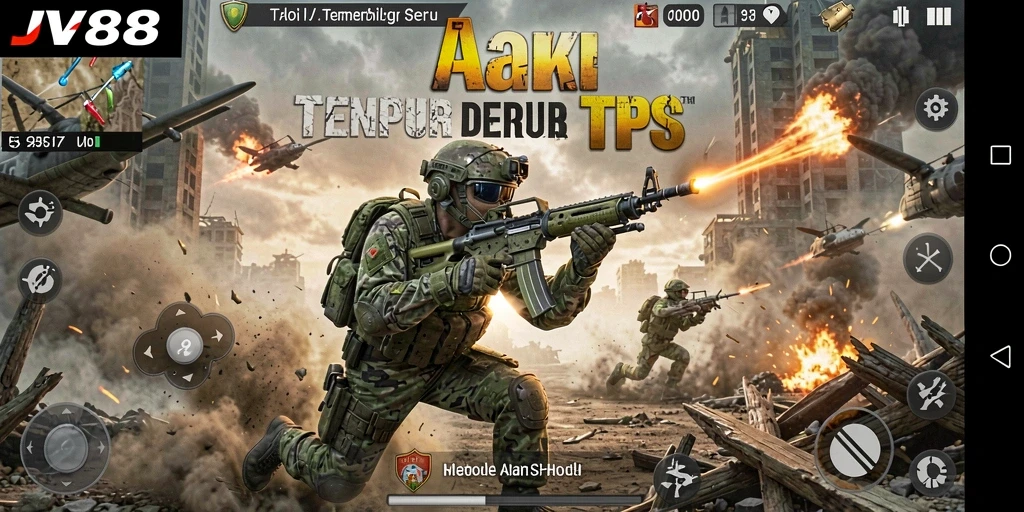 Tampilan gameplay seru dari JV88 dengan aksi tembak-menembak yang intens.