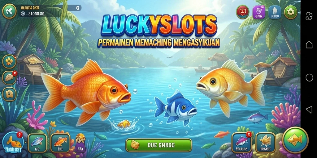 Tampilan gameplay yang menarik dalam LUCKYSLOTS dengan suasana memancing yang meriah.