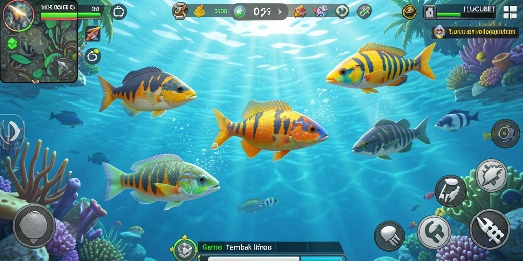 Screenshot gameplay LUCUBET menampilkan aksi menembak ikan yang mendebarkan.