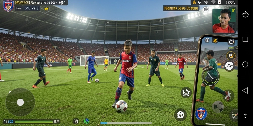 Tampilan gameplay <strong>MAXWIN303</strong> yang menegangkan dengan aksi sepak bola seru.