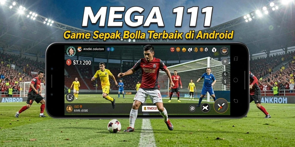Screenshot utama MEGA111 menampilkan aksi seru permainan sepak bola.