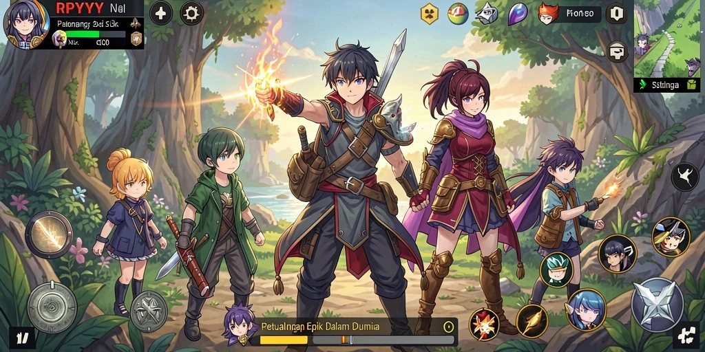 Tampilan gameplay RPG yang memukau dan penuh warna.