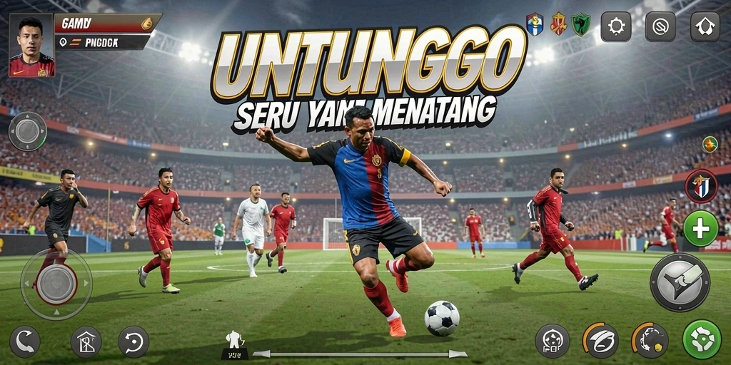 Tampilan gameplay UNTUNGGO yang mendebarkan dalam aksi sepak bola.